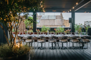 Panoramic views of London from private dining room the Rooftop Terrace at The Conduit.